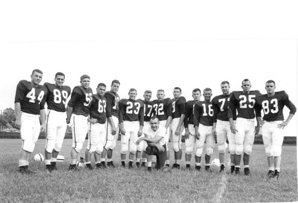 University of Kentucky; Football; Small Group & Team; A football team photo (includes Bob Daugherty, Al Zampino, Dave Kuhn, Duke Curnutte, JT Frankenburger, Roger Harrington, Don Netoski, Delmar Hughes, Bob Bennett, Billy Mitchell, and Robert Pack)