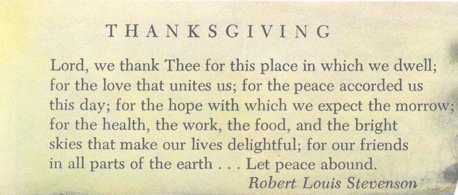 Newspaper and Magazine Clippings; Thanksgiving, quote from Robert Louis Stevenson