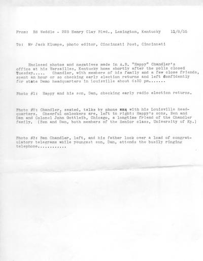 Personal Papers; Letter about photo
