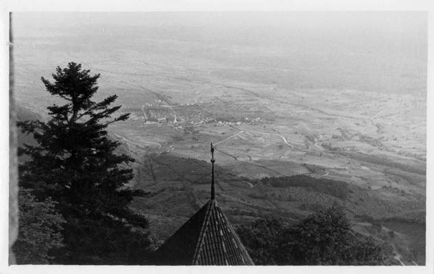 Postcard; Aerial view of a valley