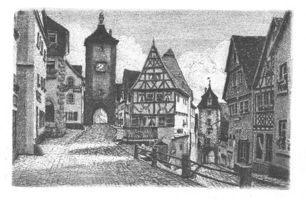 Postcard; Sketch of town #1