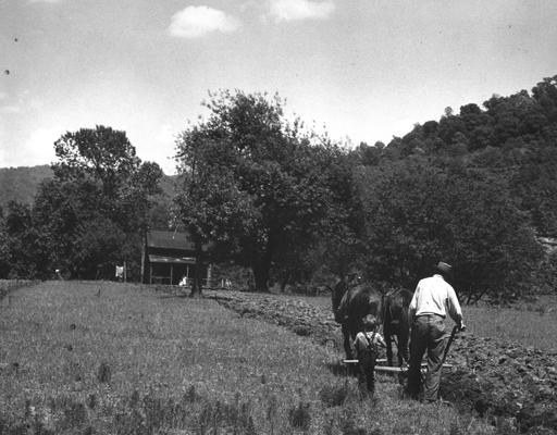 Rural Scenes; A child and his father operate a plow