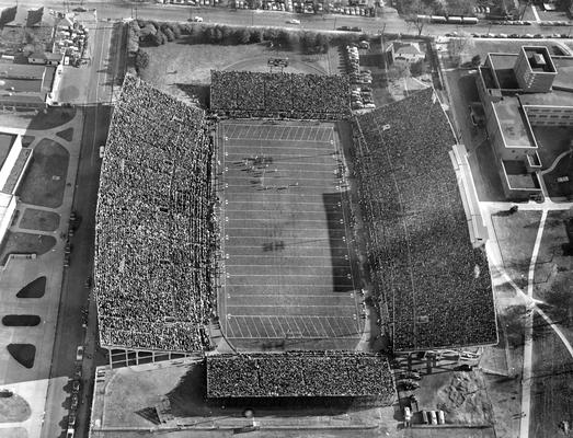 University of Kentucky; Stoll Field and Memorial Coliseum; Aerial view of the UK football field and the coliseum