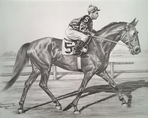 Horses; Sketches; Sketch of a horse warming up to race