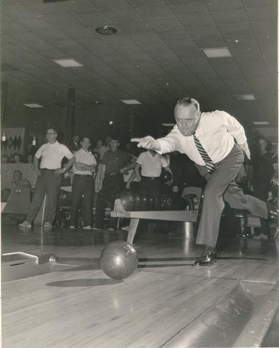 Breathitt, Edward T.; Edward T. Breathitt participating in a bowling tournament