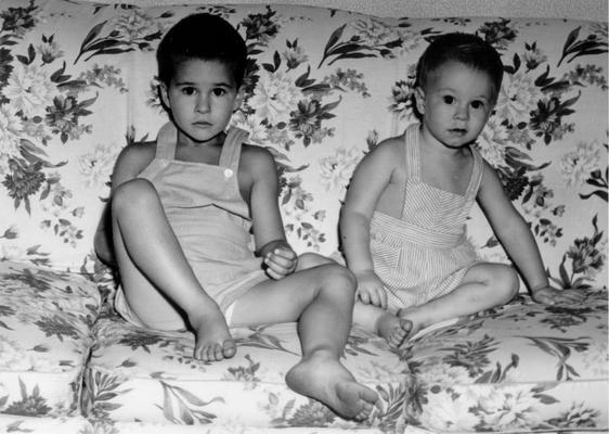 Children; Brothers on floral couch