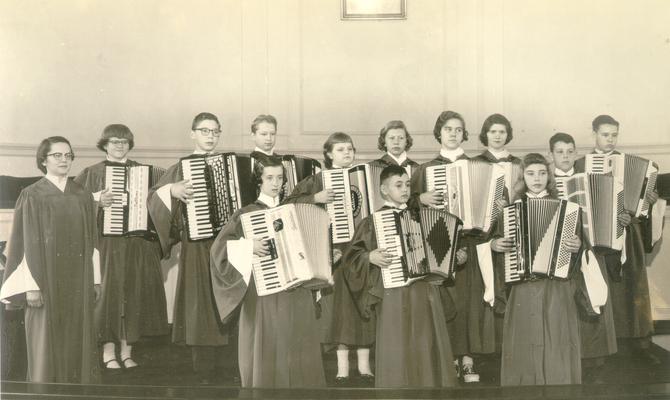 Children; And Musical Instruments; An accordion ensemble of young children