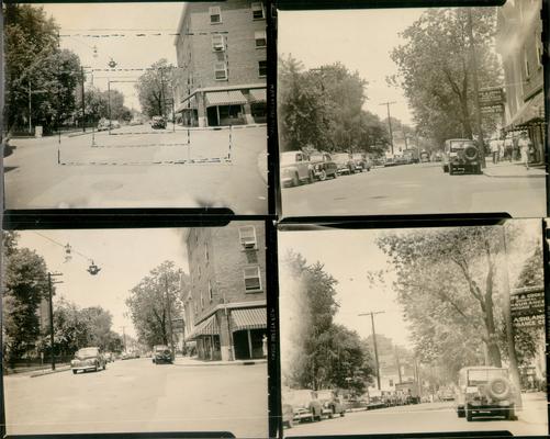 City Scenes; Contact sheet of four city street scenes