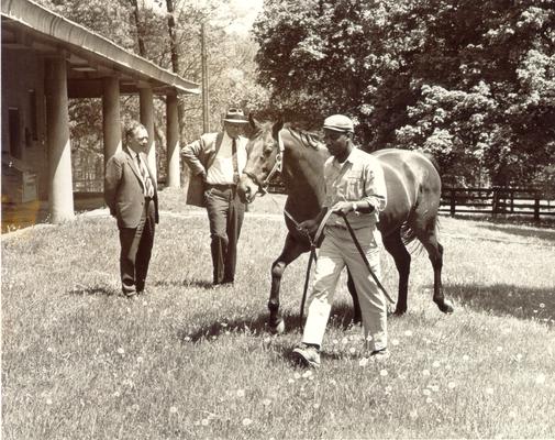 Combs, Leslie; Leslie Combs and an associate view a thoroughbred