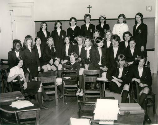 Groups; Unidentified; Several Catholic school girls pose for an informal photo