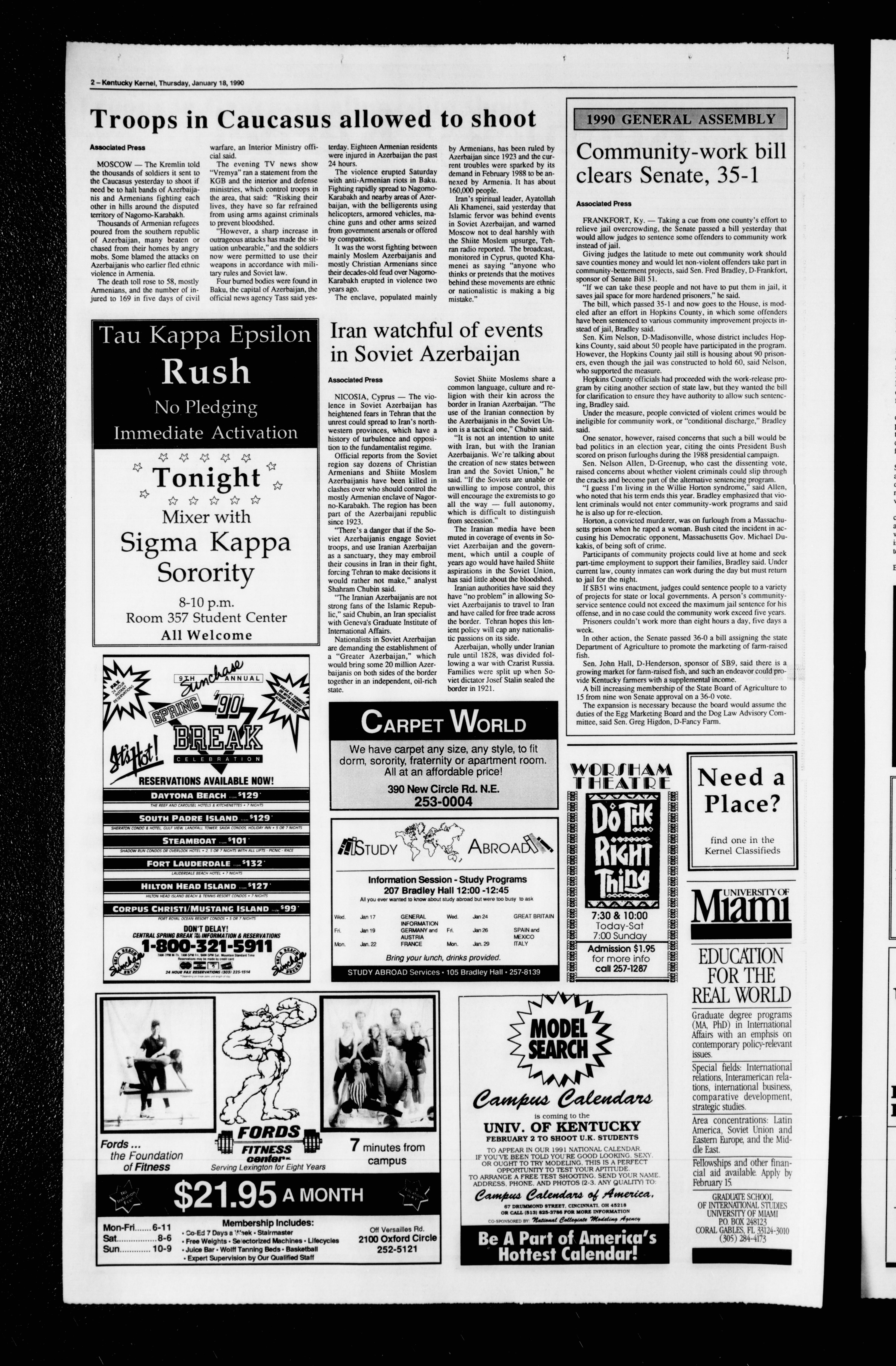 The Kentucky Kernel, January 18, 1990