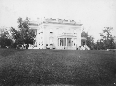 A view taken from a distance of the side of the Mansion. Silver Print