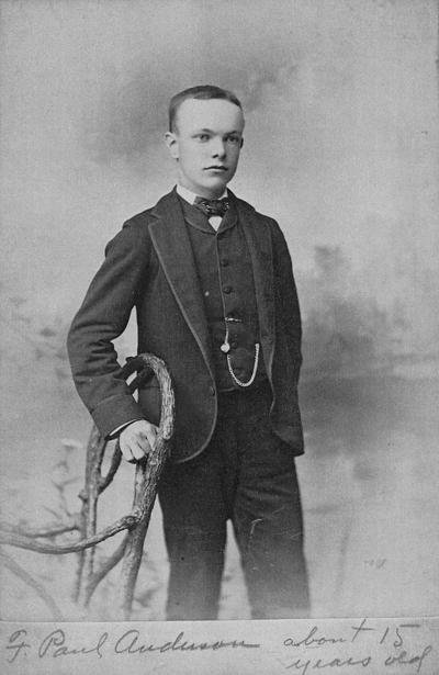 Anderson, F. Paul, Dean of Mechanical Engineering, 1892 - 1918, Dean of Engineering, 1918 - 1934, birth 1867, death April 8, 1934, Photo of Anderson as a young man approximately 13 years old