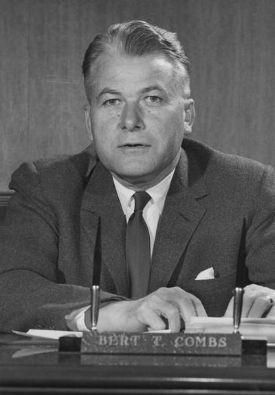 Combs, Bert, b. 1911, d. 1991, Alumnus, LL.B., 1937, Attorney, Judge, Kentucky Court of Appeals and United States Court of Appeals, 6th District, Governor of Kentucky, 1959 - 1964, Member, Board of Trustees Lexington Herald - Leader Staff photograph