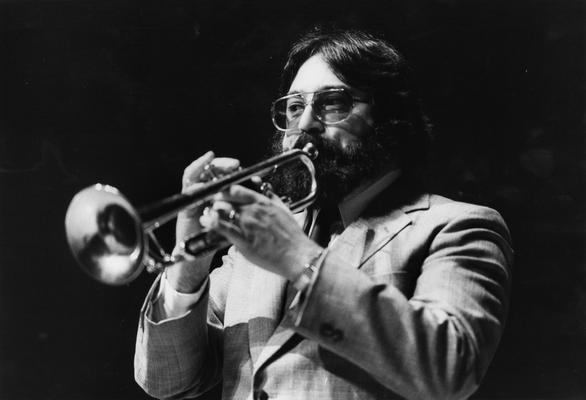 DiMartino, Vincent, Professor, Department of Music, Professional jazz trumpet player, band leader, pictured in Singletary Center, photographer: Lexington Herald - Leader Staff