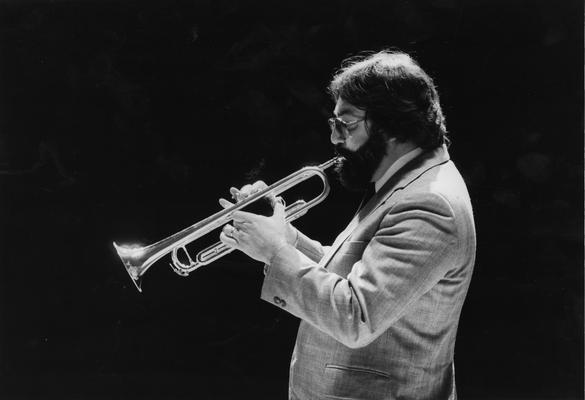 DiMartino, Vincent, Professor, Department of Music, Professional jazz trumpet player, band leader, pictured in Singletary Center, photographer: Lexington Herald - Leader Staff