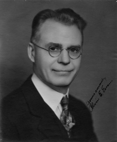 Evans, Alvin Eleazer, Professor and Dean, College of Law, 1926 - 1948, Emeritus, 1948 - 1953, birth 1880, death 1953, photo is autographed by Evans