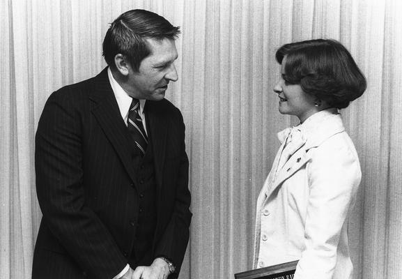 Farrar, Ronald, Director, University of Kentucky School of Journalism, pictured with unidentified individual, University Information Services photograph