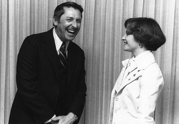 Farrar, Ronald, Director, University of Kentucky School of Journalism, pictured with unidentified individual, University Information Services