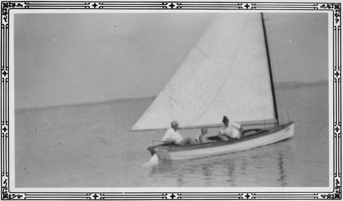 Anderson, F. Paul, Dean of Mechanical Engineering, 1892 - 1918, Dean of Engineering, 1918 - 1934, birth 1867, death April 8, 1934, Photo of sailboat with several people