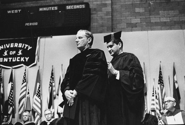 Arthur, William B., 1937 alumnus, Receiving honorary degree in 1966 from Dr. Glenwood Creech