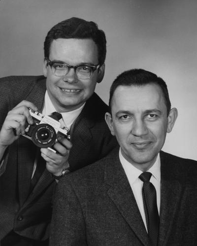 Ashley, Perry J., Professor, School of Journalism, Shown at right with Dick Ware (left, University Photographer), Public Relations Department