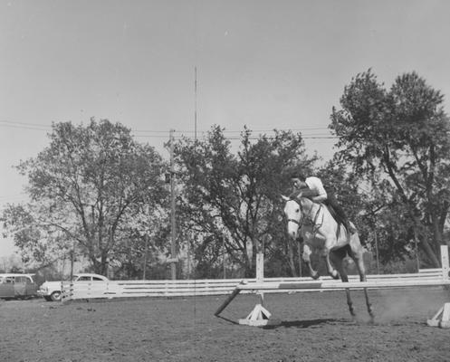 Harper, Barbara, A student in the University of Kentucky College of Agriculture and Home Economics, practices for the hunter and jumper class of the Block and Bridle Horse Show, Public Relations Department