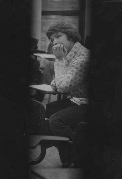Hemming, James, a University of Kentucky Graduate Student from Chapel-Hill, North Carolina, Photograph taken through a window in the door of the classroom, Herald Leader photo, Photographer: David Perry