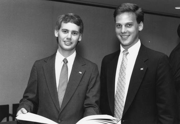 Lohman, Sean, Student Government Association President, member of the Board of Trustees 1989 - 1991 pictured to left is James Rose, Board of Trustees member