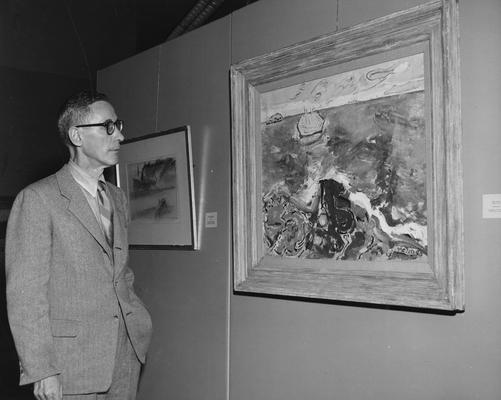 Barnhart, Raymond C., Professor, Department of Art, pictured at an exhibition of the Southeastern College Art Conference, Public Relations Department