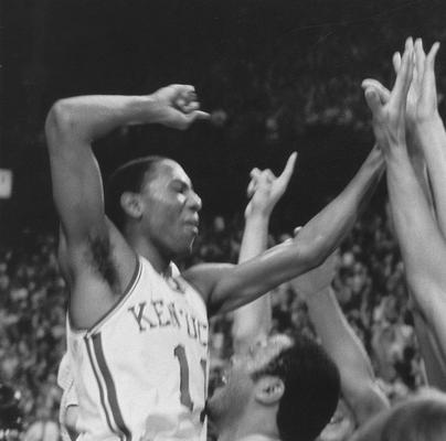 Beal, Dickey, Mideast Regional Most Outstanding Player, photograph featured on back cover of Sports Information Press, Radio, Television supplement, 1984 NCAA Basketball Championship