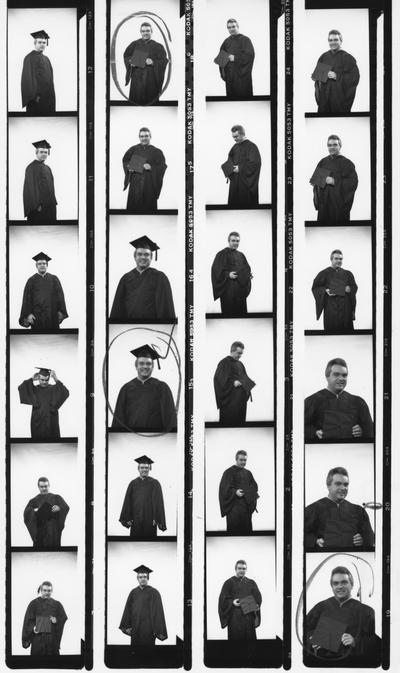 Lunsford, Tim, pictured in cap and gown, Graduate student of Mining and Engineering Department, Pictures for Coal Journal ad series, 1991, featuring University of Kentucky Mining Department, from Public Relations Department, photograph by O.I.R. Studio