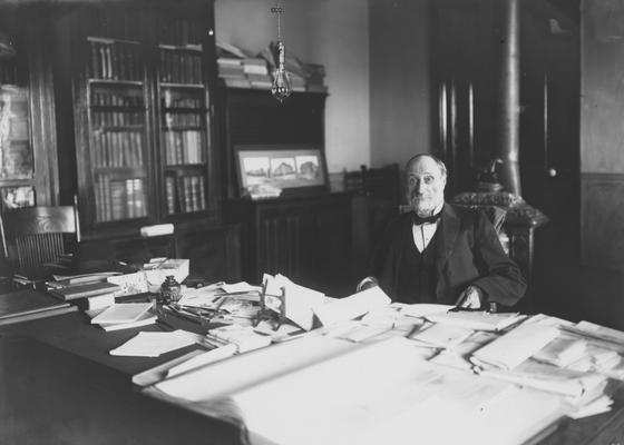 Patterson, James Kennedy, b.1833-d.1922, the first President at the University of Kentucky 1879-1910, and Presiding Officer 1968-1878, pictured in his office in the Administrative Building