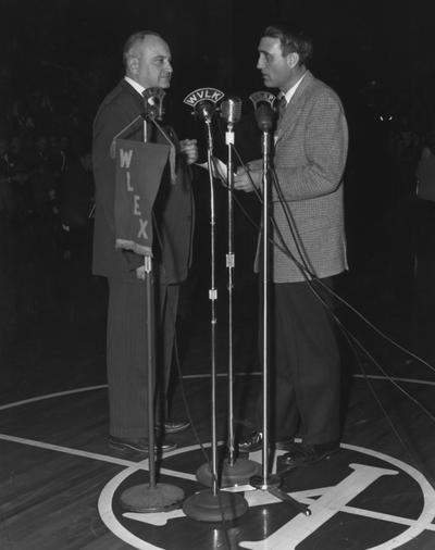 Rupp, Adolph, University of Kentucky Basketball Coach 1930-1971, pictured with J.B.Faulconer, WLEX Radio Announcer