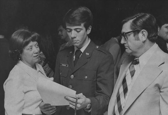 Rynerson, Earl, 1974 graduate, United States Air Force, Comissioned at the University of Kentucky, pictured with his parents Dr. and Mrs. Earl B. Rynerson of Winchester