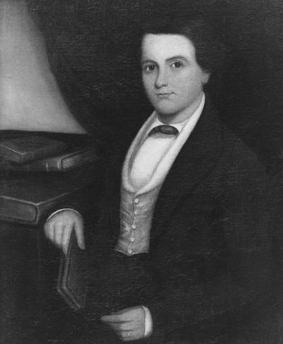 John Bryan Bowman, regent of Kentucky University from 1866 - 78, is considered the founding father of the University, Photograph of portrait painting of Bowman as a young man