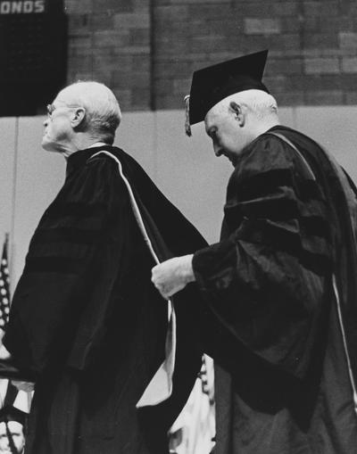 Trout, Allen M., Courier Journal Columnist, Honorary Degree Recipient, receiveing degree from Thomas Clark, History Professor