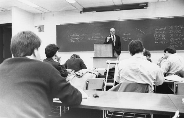 Ulmer, Sidney, Professor of Political Science pictured teaching class, photograph by Chuck Perry