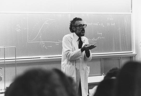Winer, Alfred D., Professor of Biochemistry, pictured in classroom