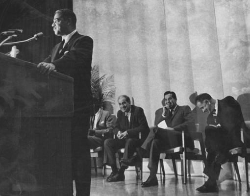 Young, Dr. Whitney Jr., Executive Director of National Urban League 1961-1971, Kentucky State Graduate 1941, Education in Civil Rights, native of Simpsonville, pictured at Fall Convocation on far right