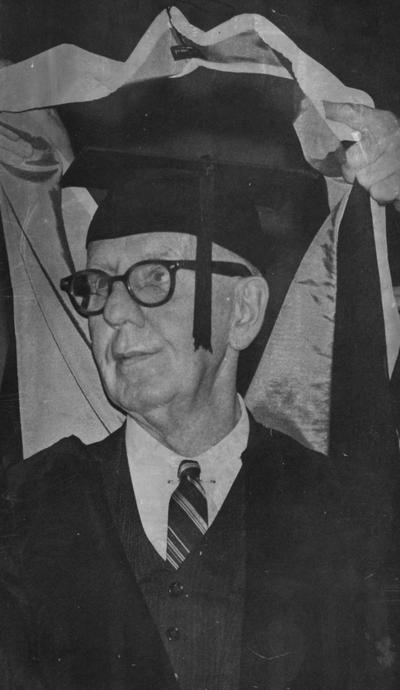 Brown, John Mason, Author and Literary / Drama Critic, birth, 1900, Lousiville, KY, death, 1969, New York, photographer: Lexington Herald - Leader Staff shown here receiving Doctorate of Literature honorary degree