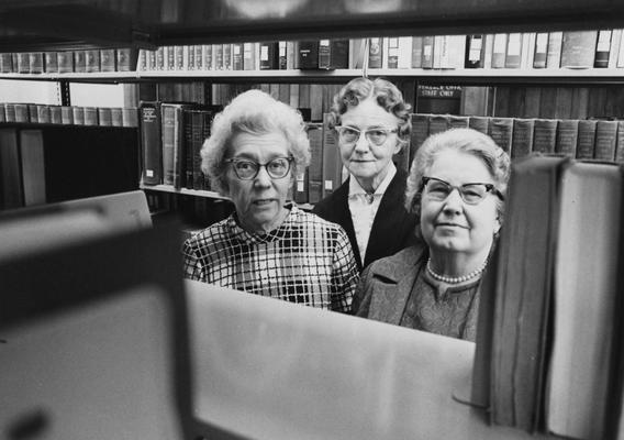 Bull, Jacueline Page, First Director, Special Collections and Archives Department, University Libraries, pictured with Mary A. Sullivan (right) and Kate T. Irvine (right), both former librarians, University Information Services