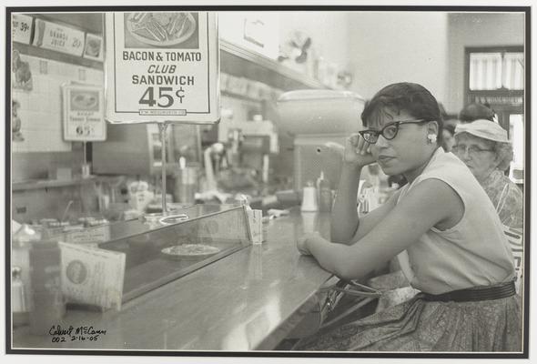 Dunbar High School student, Deloris McDowel, at a lunch counter sit-in at the Lexington F.W. Woolworth's lunch counter