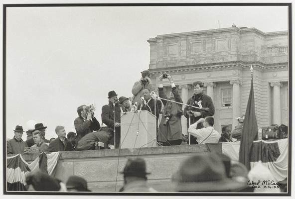 Martin Luther King, Jr. speaking on the steps of the Kentucky State Capitol at the March on Frankfort