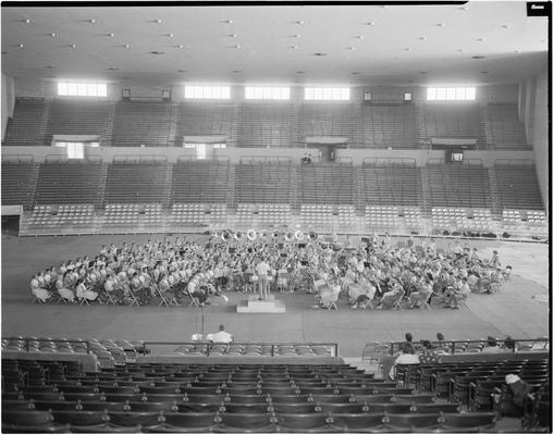 Orchestra (?) rehearsing in Memorial Coliseum