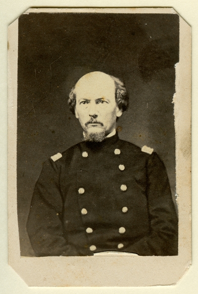 Unidentified man in Union 14-button officer's shell coat; shoulder boards illegible; possibly 1st Lieutenant James Dudley (1834-1882), U.S.A.; 21st Regiment, Kentucky Infantry; nephew of Eldred Simpkins Dudley (Photographer: [no information])