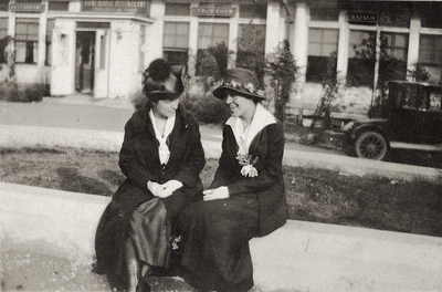 A portrait of Margaret Ingels and a friend in Bronx Park. This is number 6 in a series and has a note on the back. This print was found pasted to the front of page 110 of 