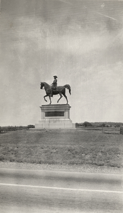 An image of a statue of a man on a horse in Gettysburg, Pennsylvania