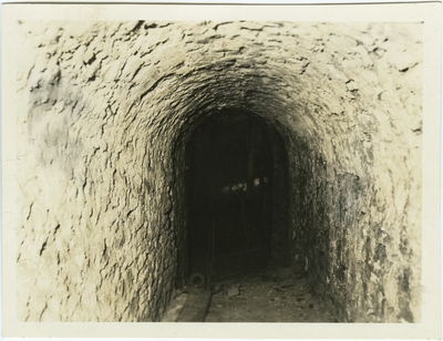 The secret tunnel leading from the cellar to the river in the Rothier House in Covington, Kentucky used as a way station for the Underground Railroad; written on back: 