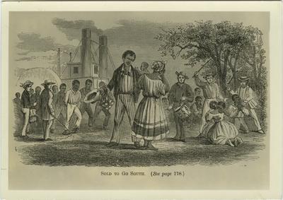 A postcard illustrating a sale of slaves; caption on postcard: 